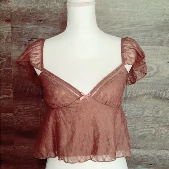 Chic Brown Ruffle Sleeve Crop Top - Picture 3 of 5
